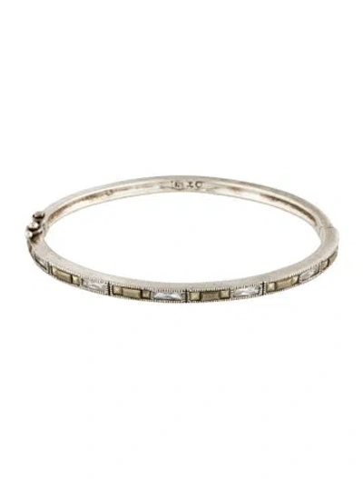 Pre-owned Judith Jack Marcasite & Cubic Zirconia Bangle Bracelet, 7" In Transparent
