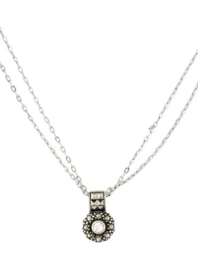 Pre-owned Judith Jack Marcasite & Cubic Zirconia Pendant Necklace, 16" In Multicolor
