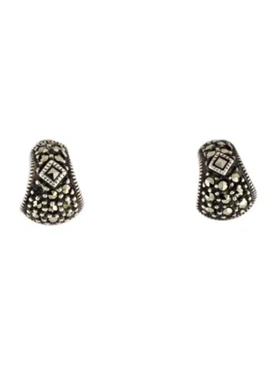 Pre-owned Judith Jack Marcasite Huggie Earrings In Multicolor