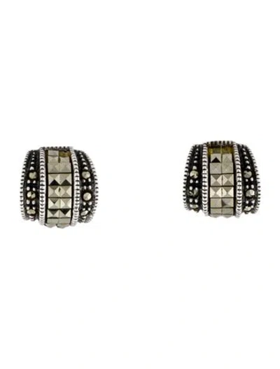 Pre-owned Judith Jack Marcasite Huggie Earrings In Multicolor
