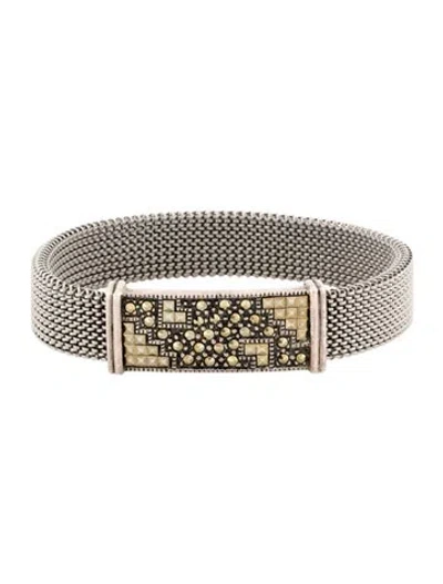 Pre-owned Judith Jack Marcasite Mesh Station Bracelet, 6.5" In Multicolor
