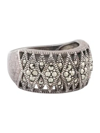 Pre-owned Judith Jack Marcasite Textured Band Ring In Metallic