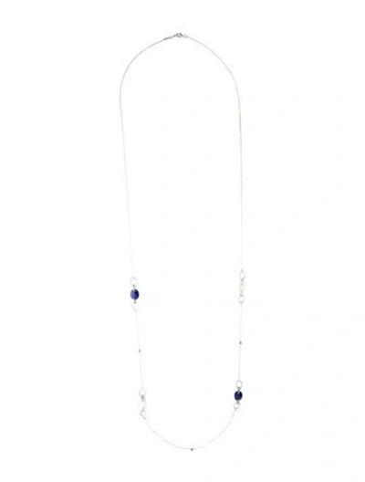 Pre-owned Judith Jack Mother Of Pearl & Lapis Lazuli Station Necklace, 42" In Multicolor