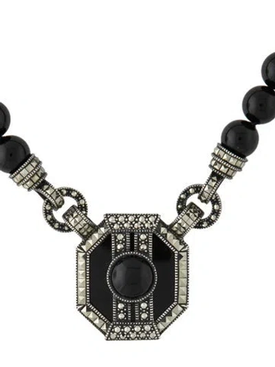 Pre-owned Judith Jack Onyx & Marcasite Art Deco Pendant Necklace, 16" In Black