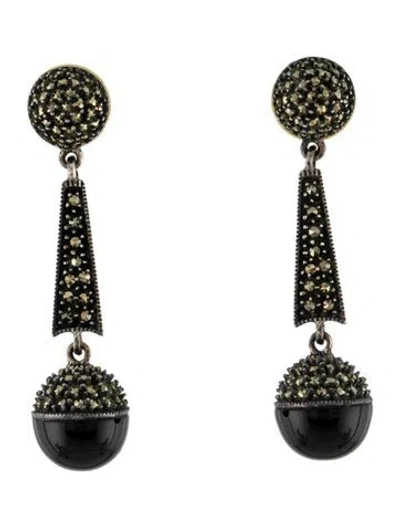 Pre-owned Judith Jack Onyx & Marcasite Drop Earrings In Multi