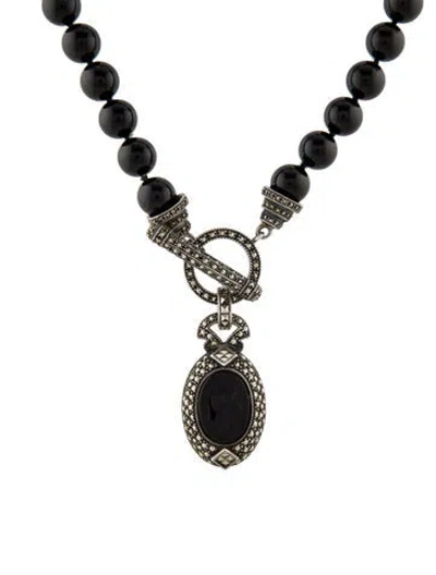 Pre-owned Judith Jack Onyx & Marcasite Intaglio Pendant Necklace, 17" In Multi