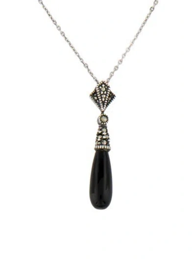 Pre-owned Judith Jack Onyx & Marcasite Pendant Necklace, 15.5" In Multi