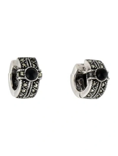 Pre-owned Judith Jack Onyx, Marcasite & Glass Huggie Earrings In Multi