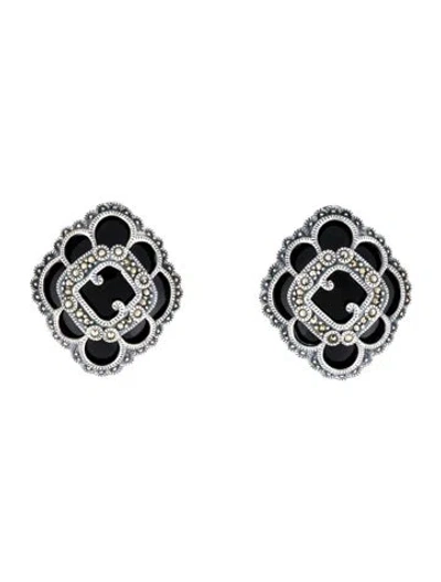 Pre-owned Judith Jack Onyx Marcasite Ear Clips In Multicolor