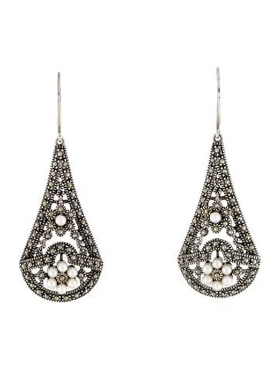 Pre-owned Judith Jack Pearl & Marcasite Drop Earrings In White