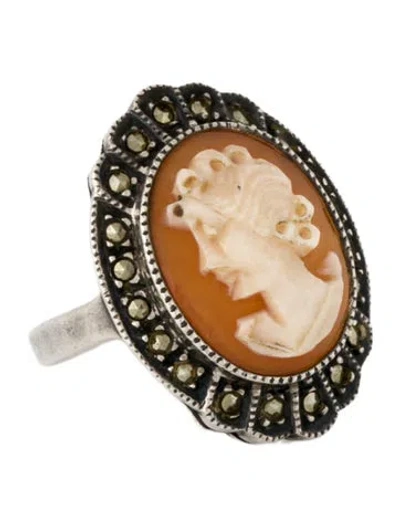 Pre-owned Judith Jack Shell & Marcasite Cameo Ring In Multicolor