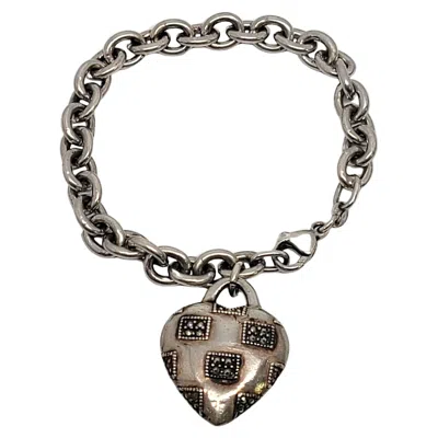 Pre-owned Judith Jack Vintage  Sterling Silver Marcasite Heart Charm Dangle Bracelet In Multi
