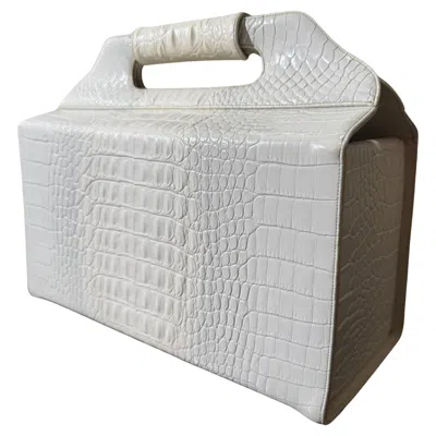 Pre-owned Judith Leiber 1960s  Albino-color Alligator Box Bag Or Travel Case W Top Handle In Gray