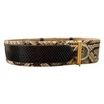 Pre-owned Judith Leiber 1970s  3"wide Snake Skin Corset Belt W Gold & Chrome Hardware In Black