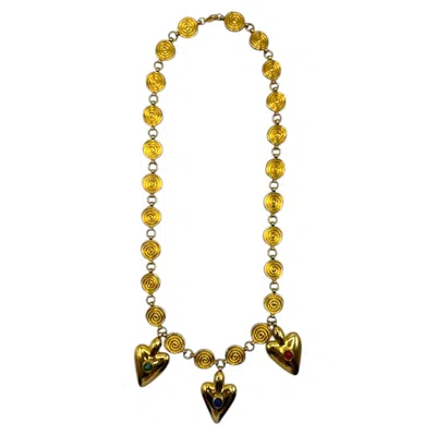 Pre-owned Judith Leiber 1980s - 1990s Gold Heart Charm Long Necklace In Multi