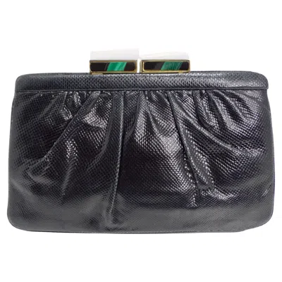Pre-owned Judith Leiber 1980s Black Lizard Embossed Clutch