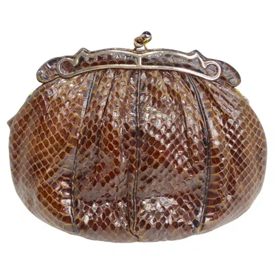 Pre-owned Judith Leiber 1980s Brown Snakeskin Embossed Clutch