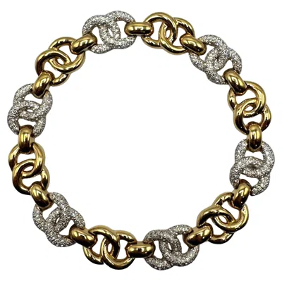 Pre-owned Judith Leiber 1980s Gold & Pave' Rhinestone Double Link Necklace In Multi