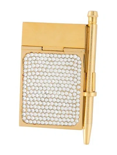 Pre-owned Judith Leiber 2-piece Embellished Mini Notepad & Pen Set In Gold/metallic