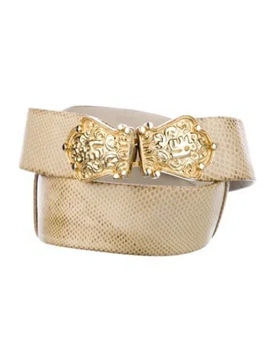 Pre-owned Judith Leiber Adjustable Length Embossed Leather Belt In Neutral