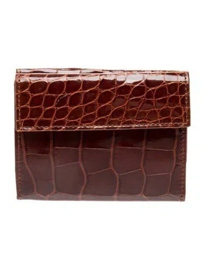 Pre-owned Judith Leiber Alligator Animal Print Wallet In Brown