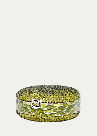 Judith Leiber Allover Crystal Pillbox In Silver Olivine