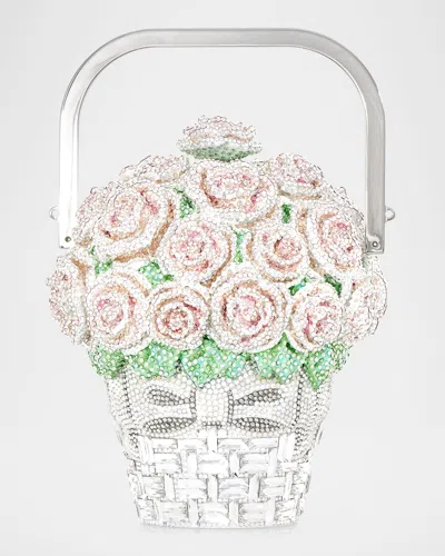 Judith Leiber Basket Of Roses Blush Bouquet Top-handle Bag In Silver Rhine Multi