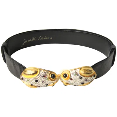 Pre-owned Judith Leiber Belt Encrusted Double Frog Expandable 1980s In Black