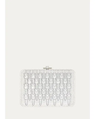 Judith Leiber Bijou Slim Slide Crystal Clutch Bag In White