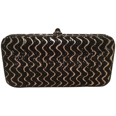 Pre-owned Judith Leiber Black And Silver Swarovski Crystal Minaudiere Evening Bag Clutch