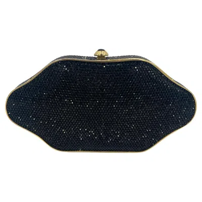 Pre-owned Judith Leiber Black Crystal Large Minaudiere