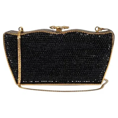 Pre-owned Judith Leiber Black Crystal-embellished Evening Bag