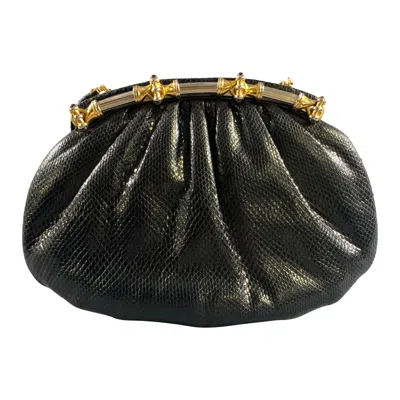 Pre-owned Judith Leiber Black Gold Snakeskin Clutch Handbag