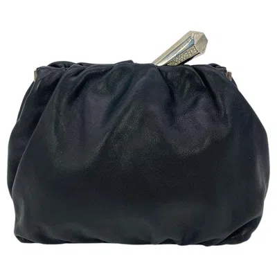 Pre-owned Judith Leiber Black Leather Crystal Diamond Top Clutch