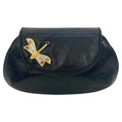 Pre-owned Judith Leiber Black Lizard Dragonfly Clutch