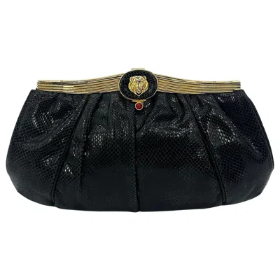 Pre-owned Judith Leiber Black Lizard Lion Head Clutch