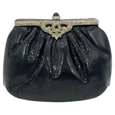Pre-owned Judith Leiber Black Lizard Silver Antique Crystal Top Clutch