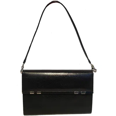 Pre-owned Judith Leiber Black Lizard Wallet Wristlet Clutch