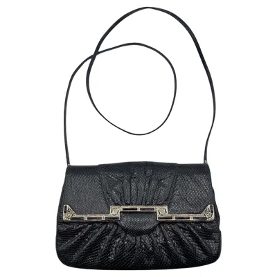 Pre-owned Judith Leiber Black Reptile Deco Evening Convertible Evening Bag, 1980s