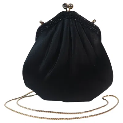 Pre-owned Judith Leiber Black Satin Evening Bag With Jet Black Rhinestones