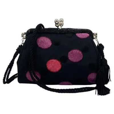Pre-owned Judith Leiber Black Silk Velvet Polka Dot Crystal Top Clutch