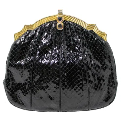 Pre-owned Judith Leiber Black Snakeskin Clutch With Strap Circa 1980s