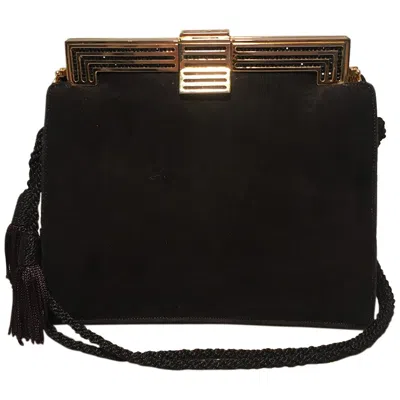 Pre-owned Judith Leiber Black Suede Evening Bag Clutch With Silk Tassel