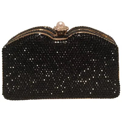 Pre-owned Judith Leiber Black Swarovski Crystal Minaudiere Evening Bag Clutch
