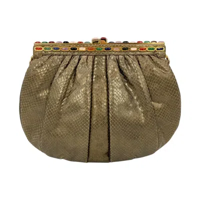 Pre-owned Judith Leiber Bronze Snakeskin Clutch In Brown