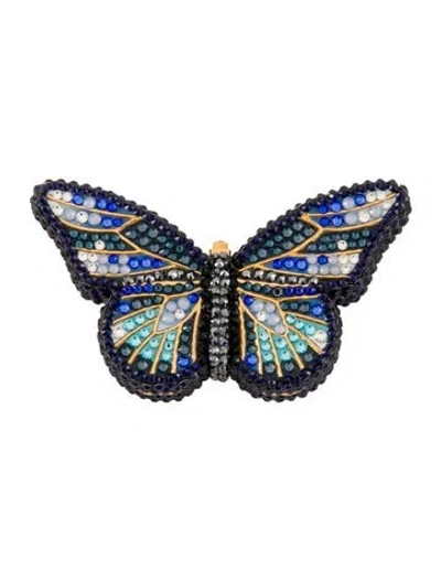 Pre-owned Judith Leiber Butterfly Pill Case In Black/blue/gold