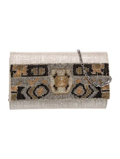 Pre-owned Judith Leiber Canvas Clutch In Metallic/neutrals