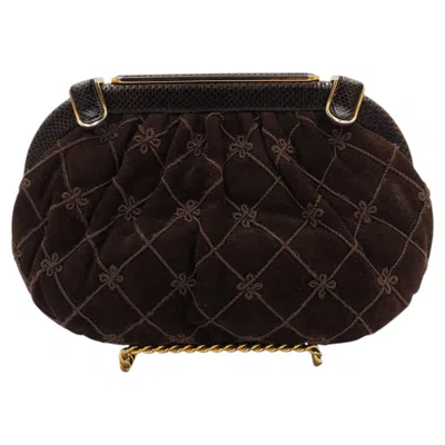 Pre-owned Judith Leiber Chocolate Brown Suede & Snake Purse