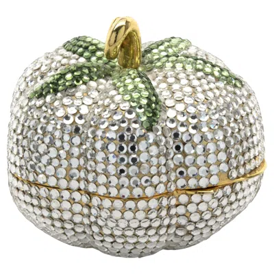 Pre-owned Judith Leiber Clear And Green Crystal Pumpkin Case