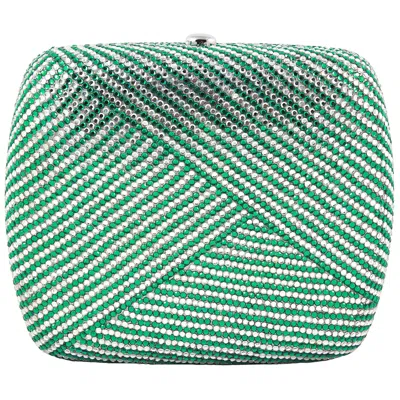 Pre-owned Judith Leiber Clear And Green Rhinestone Clutch